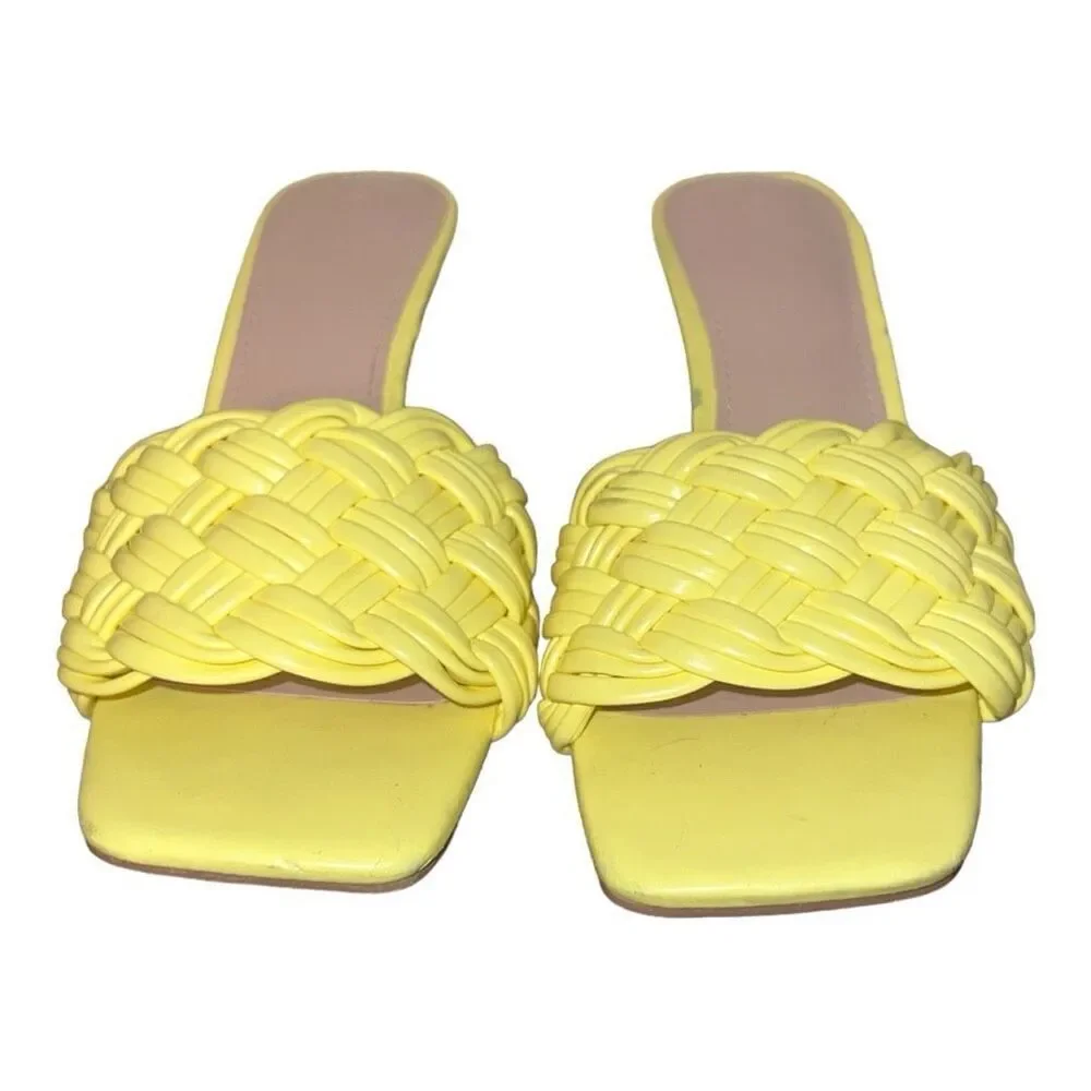 PiePieBuy Womens Square Open Toe Heeled Sandals Braided Slip-on Mules Backless S